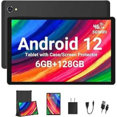 TOSCIDO planšetdators 10 collu Android 12, planšetdators ar SIM karti 4G LTE 5G WiFi, astoņkodolu, 6 GB RAM + 128 GB (paplašināms 1 TB) 1920 X1200 FHD IPS, 13 MP + 8 MP, GPS, BT 5.0, 60 ar TCAhse, 60 0 mtt.