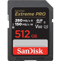 SanDisk 512 GB Extreme Pro SDXC Card, up to 280 MB/s, UHS II, C10, U3, V60