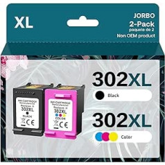 JORBO 302XL Ink Cartridges Compatible with HP 302 Printer Cartridges (1 Black, 1 Tri-Colour) 302 XL for HP DeskJet 3630 3636 3638 3639 1110 2130 3633 OfficeJet 3831 3830 3833 5220 523 0 Envy 40 525