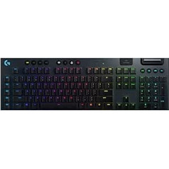 Logitech G915 LIGHT SPEED bezvadu mehāniskā spēļu tastatūra, taustāms GL-pogas slēdzis ar zema profila US QWERTY izkārtojumu — ogleklis