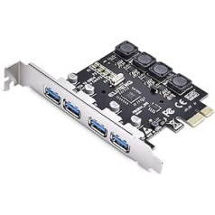 ELUTENG 4 porti PCIe USB 3.0 karte 5Gbps PCIe uz USB 3.0 paplašināšanas kartes neatkarīgs barošanas avots Atbalsta PCIE X1/X4/X8/X16 PCI Express USB 3.0 karti galddatoram Windows 10/8.1/8/7