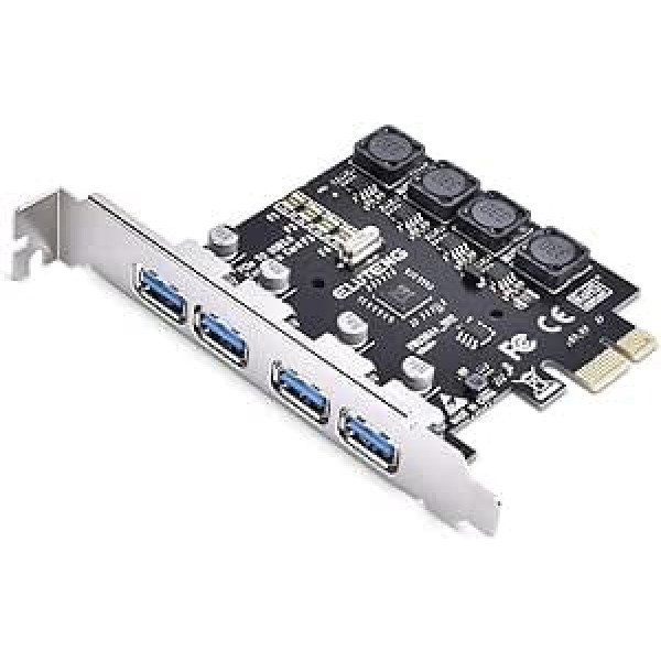 ELUTENG 4 porti PCIe USB 3.0 karte 5Gbps PCIe uz USB 3.0 paplašināšanas kartes neatkarīgs barošanas avots Atbalsta PCIE X1/X4/X8/X16 PCI Express USB 3.0 karti galddatoram Windows 10/8.1/8/7