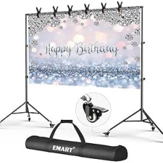 EMART Photo Background Stand with Wheels, 2 x 3 m Adjustable Background System with 6 Background Clips for Photo Studio Video