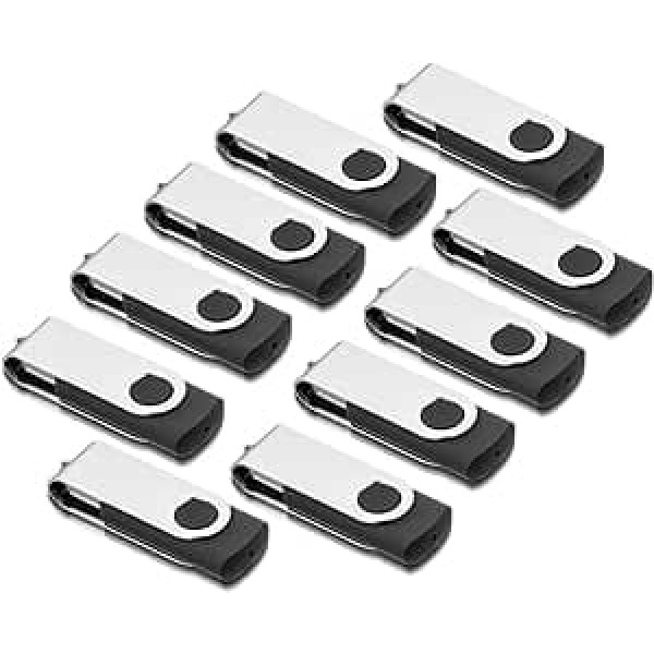 USB zibatmiņas kartes 8 GB 10 gab. iepakojumā, AreTop USB 2.0 8 GB 10 gabali 360 grādu USB atmiņas zibatmiņas ātrgaitas datu glabāšanas atmiņa (melna)