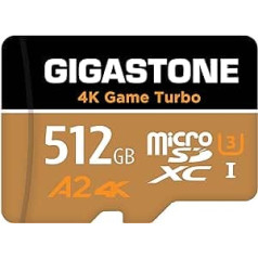 Gigastone 4K Game Turbo 512GB MicroSDXC atmiņas karte un SD adapteris ar A2 lietotnes veiktspēju līdz 100/80MB/s, savietojams ar slēdzi, UHS-I U3 Class 10 [5 gadi bezmaksas datu atkopšana]