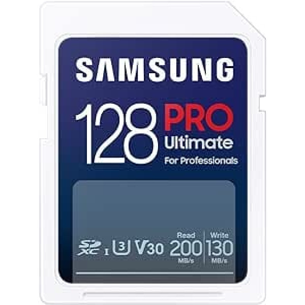 Samsung PRO Ultimate SD Card, 128GB, UHS-I U3, Full HD & 4K UHD, 200MB/s Read, 130MB/s Write, Memory Card for Smartphone, Drone or Action Cam, MB-SY128S/WW