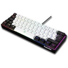 Snpurdiri 60% vadu spēļu tastatūra, maza mini, pārnēsājama kompakta RGB tastatūra personālajam datoram, Mac, birojam, spēlēm (61 taustiņš, vācu alfabēts, melnbalts)