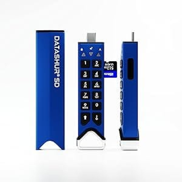 2 iepakot iStorage datAshur SD 512 GB šifrētus USB zibatmiņas diskus ar noņemamu KeyWriter licenci un tipa CA adapteri IS-FL-DSD-DP-MSD-1-512 Blue