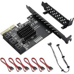 MZHOU PCIe SATA X4 kartes 6 portu paplašināšanas karte, ASM1166 6 portu mikroshēma, atbalsta 6 SATA 3.0 ierīces, integrēts adaptera pārveidotājs galddatoram