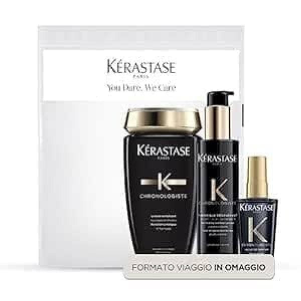 Kérastase komplekts ar Chronologiste Shampoo Bain 250 ml + termiskā aizsardzība 150 ml + Huile 50 ml matu atjaunošanai