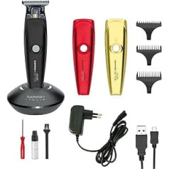 Gammapiu' Absolute Hitter trimmeris, profesionāla vīriešu matu griešanas mašīna ar maināmu pārsegu (melns, sarkans, zelts), uzlādējams elektriskais bārdas griezējs ar uzlādes staciju, kabeli un USB