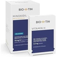 Bio-H-Tin Minoksidils BIO-H-TIN 50 mg/ml aerosols, šķīdums uzklāšanai uz galvas 3 x 60 ml + BIO-H-TIN vitamīns H 2,5 mg 84 tabletes 12 nedēļām