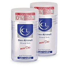 CL Crystal Antiperspirant Pret Spēcīgu svīšanu - Iepakojumā 2 60 g Mineral Stick jutīgai ādai - Dezodoranta nūja, kas pietiek vairākiem mēnešiem - Pretsviedru līdzeklis vīriešiem un sievietēm - Dezodorants vīriešiem