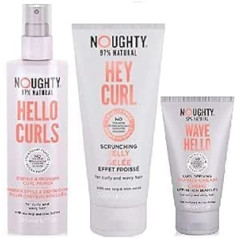 Noughty Hello Curls Primer, Hey Curl Curl Scrunching Jelly & Wave Hello Curl Taming Cream 3 pilna izmēra produkti, viļņaini mati, cirtaini mati