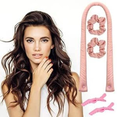 Arqumi Heatless Curlers Headband, Heatless Curling Set for Long Hair, No Heat Hair Rollers Curls with Hair Clips, Hair Scrunchies for Sleep in Overnight Hair Styling Tool to Get Natural Waves Pink