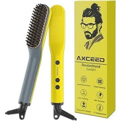Axceed Bārdas taisnotāja ķemme vīriešiem, Axceed 2-in-1 elektriskais matu taisnotājs, Premium Ionic Brush 30s Ātra uzsilšana līdz 200°C matu un bārdas taisnotājiem