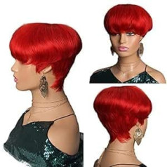 Riya 99J Red Color Pixie Short Cut Bob Full Lace Wigs Ombre Cilvēka matu parūkas ar dabīgiem sprādzieniem melnām sievietēm Brazīlijas taisnas bez mežģīnēm 150% blīvums sarkans