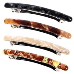 Fsmiling Pack of 4 Skinny Hair Clips Tortoiseshell Cellulose Acetate French Hair Clip Automatic Closure for Women Girls