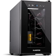 Klarstein Wine Refrigerator, 1 Zone Drinks Fridge with Glass Door, Quiet Indoor/Outdoor Fridge, 21 L Bottle Refrigerator, Small, Wine Cabinet for Drinks, Wine Cooler for 8 Bottles