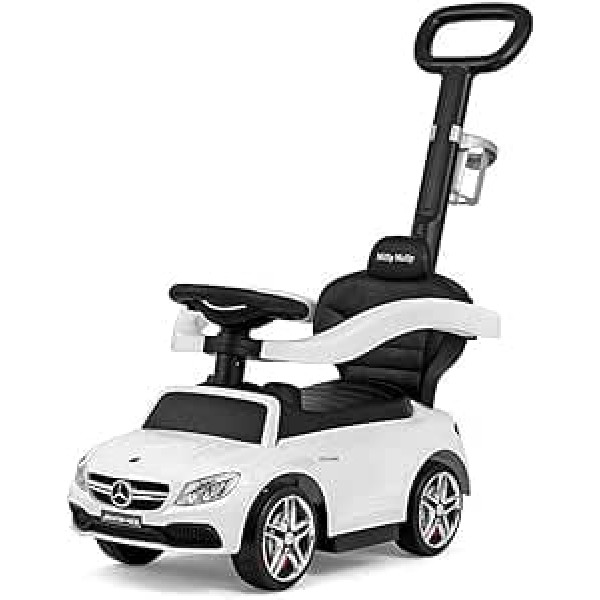 Milly Mally Mercedes-AMG C63 Coupe Ride-On with Push Bar, Car for Children from 1 Year Old, with Removable Safety Barriers, Interactive Car with Horn and Melodies, A Gift for Boys, White