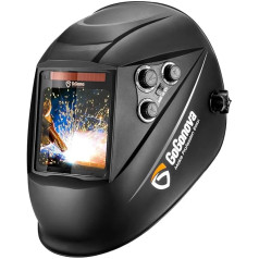 gogonova Solar/Battery Operated Welding Helmet with Auto Darkening, 100 x 97 mm Field of View, Real Colour Welding Mask with 4 Sensors, Adjustable Colour for SMAW, MIG, TIG, GTAW, Loops, Black