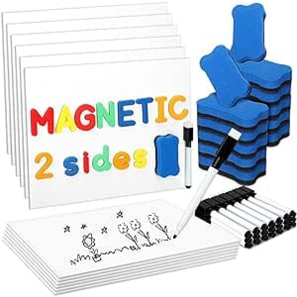 Seajan Magnetisches Whiteboard, 22,9 x 30,5 cm, trocken abwischbar, doppelseitig, trocken abwischbar, Lapboards mit trockenen Radiergummis, weiße Marker, Notiztafeln für Kinder, Klassenzimmer,