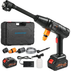 Aumotop Battery Pressure Washer 50 Bar 725 Psi for Car Garden Cleaning Irrigation 80 L/min Pressure Washer Battery 6-in-1 Spray Nozzle with 2 Batteries, 5 m Hose, 1 Case