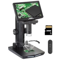 VEVOR Digital Microscope with 7 Inch IPS Screen 10X-1200X Magnification Flashing Microscope USB Microscope 8 LED, 2 Million Pixels, 1080P Video Resolution, 1920x1080 Photo Resolution 32GB Memory Card