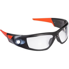 Coast SPG500 Rechargeable LED Safety Glasses with Light Bulls Eye Spot Beam ANSI Z87 Standard 2 Anti-Scratch Lenses (Clear, Yellow) Included, UV Protection + Protective Case (Black/Red)