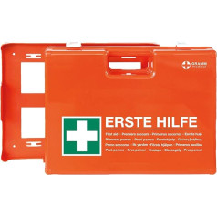 ACTIOMEDIC Multi Mobile and Stationary First Aid Box with Wall Mount, DIN 13169:2021, Hypoallergenic Plaster, Multilingual Labelling, Orange, 42 x 33 x 15 cm