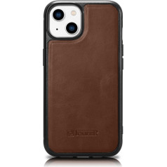 Icarer Korpuss pārklāts ar dabīgu ādu priekš iPhone 14 Plus Leather Oil Wax, tumši brūns