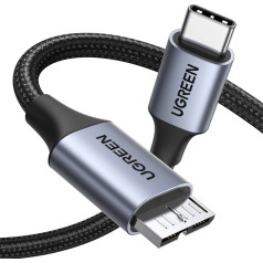 Kabeļa kabelis USB-C diskam — microUSB-B 3.0 5Gb/s 3A 2m pelēks