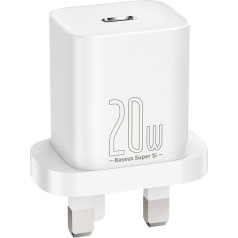 Super Si 1C ātrais lādētājs 20W + USB-C - Lightning kabelis 1m, UK spraudnis, balts