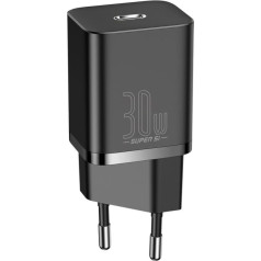 Super Si 1C ātrais USB-C lādētājs 30 W barošanas piegāde Quick Charge melns