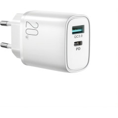 Ātrais USB-A QC3.0 / USB-C PD 20W lādētājs - balts