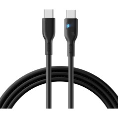 USB-C kabelis ar LED 100W, 2m, melns