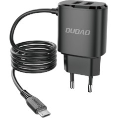 Dudao 2 зарядных устройства USB со встроенным кабелем micro USB мощностью 12 Вт, черные
