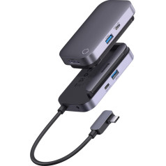 4in1 PadJoy HUB USB porta sadalītājs planšetdatora viedtālrunim USB-C HDMI mini ligzda tumši pelēka