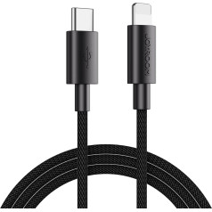 Spēcīgs USB-C - Lightning kabelis iPhone ātrai datu pārraides uzlādei, 20W, 2m, melns