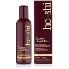 He-Shi Express Liquid Tan Liquid tūlītējs pašiedeguma līdzeklis - bez pašiedeguma smaržas - ātri žūstoša un bez svītrām formula - dabiska, vegāniska formula ar glicerīnu - pašatdeguma līdzeklis ķermenim un sejai (150 ml šķidruma)