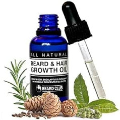 Beard Club Bārdas un matu augšanas eļļa | 30 ml | Ar ļoti koncentrētu biotīnu | Ar ciedra koka, eikalipta un rozmarīna aromātu | Labākais risinājums nelīdzenai bārdai