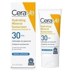 Cerave 100% Mineral Sunscreen SPF 30 Face Sunscreen with Zinc Oxide and Titanium Dioxide for Sensitive Skin 70ml 1 Pack
