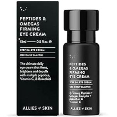 Allies Of Skin Peptides & Omegas Firming Eye Cream: Vitamin C, Bakuchiol, Ceramide. For Dark Circles, Wrinkles & Puffiness. Anti-Ageing. Firms & Brightens Under Eye Area 0.5 oz / 15 ml