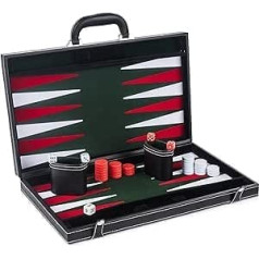 Smart Tactics High Quality Backgammon Set - Large Backgammon Board Game (43cm) Folding Wooden and Faux Leather - Green White Red Felt Interior - Dice Cup, Doubling Dice and Instruction Manual