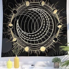 Berkin Arts Decor Gobelēns Zelta okults, mistiskas zīmes Stils Simboli Sienas piekarināmais Gobelēns Estētiskais fons Saule Mēness Zvaigzne Svētais Ģeometrisks pusaudzis birojam 150 x 200 cm