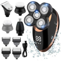 Elektriskais skuveklis vīriešiem, 5 in 1 rotējošs bezvadu matu griezējs perfektam plikam izskatam ar 4D peldošu 5 skūšanās galviņu, LED displeju, IPX7 ūdensizturīgs, ātri uzlādējams USB