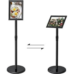 AllesCosy® Information Stand, Height Adjustable, Stainless Steel Information Stand, DIN A4, 297 x 210 mm, Poster Stand, Display Stand, Advertising Stand (Black, A4)