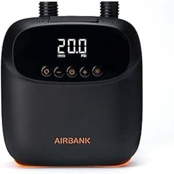 AIRBANK mini elektriskais gaisa sūknis SUP sūknis ar akumulatoru The Buffer Pro, atkārtoti uzlādējams divpakāpju automātisks izslēgšanas sūknis airēšanai, spārnu folija un pūķis, telts, matracis