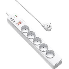 5-контактный удлинитель ONLYWIN с 3 розетками USB A с выключателем, 4000 Вт, 16 А, распределительная розетка с защитой от перегрузки и несколькими вил