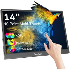 14 Inch Portable Monitor Touchscreen, HDR, 400cd/m², 100% sRGB, Kickstand & Speaker, IPS 1920x1200 HDMI USBC External Portable Touchscreen Screen for Laptop PC Phone Mac Xbox